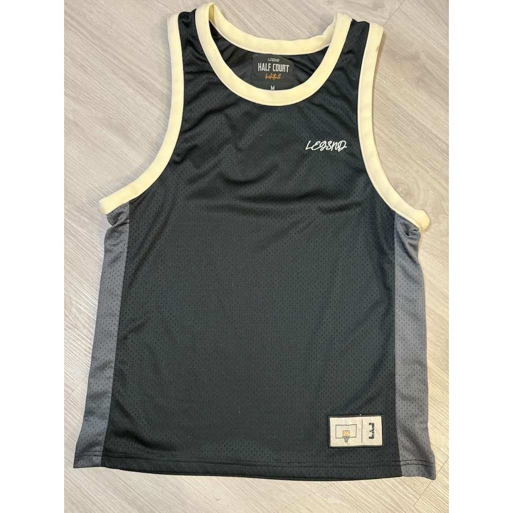 LEGEND Half Court Basketball Jersey Black Mesh Cream Trim Size M